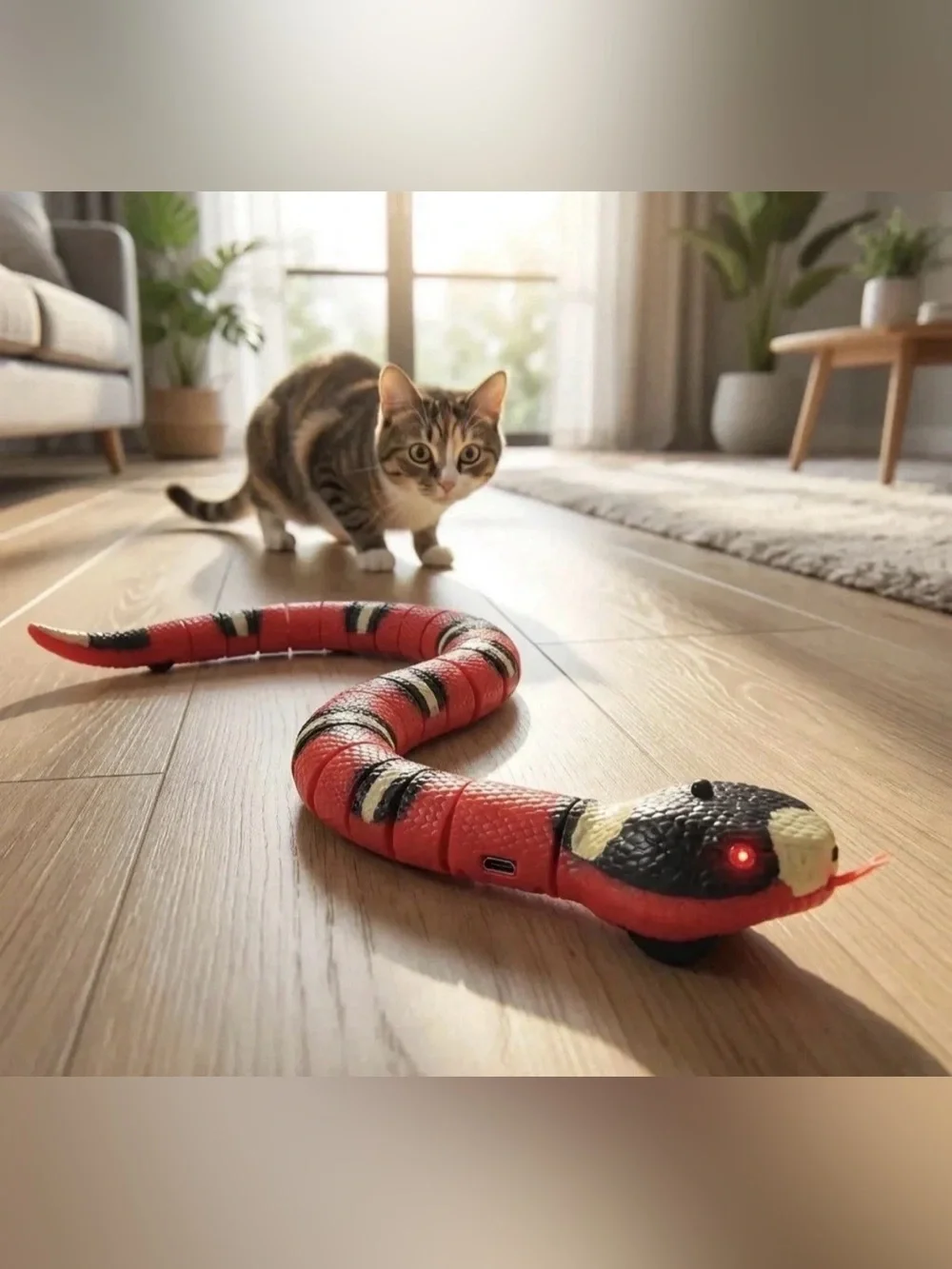 Smart Sensing Interactive Snake Cat Toy Automatic Obstacle Avoidance USB Charge